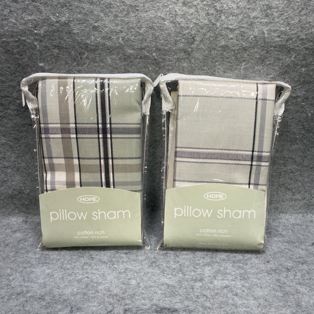 Vtg Target Home Sage Plaid Standard Pillow Shams Set of 2 Cotton Rich New Sealed
